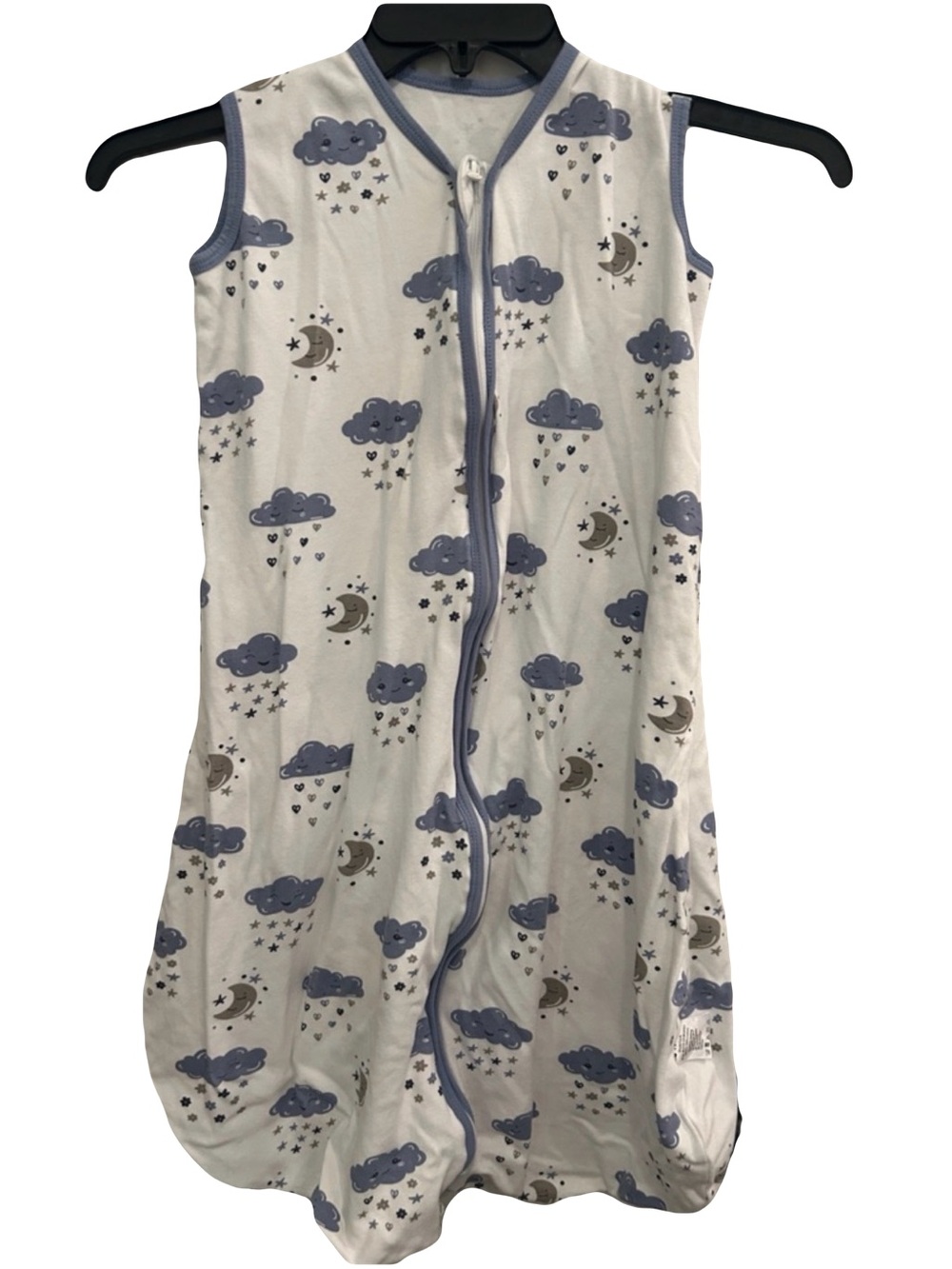 Sleeveless White Sleep Sack with Blue Cloud & Moon Print